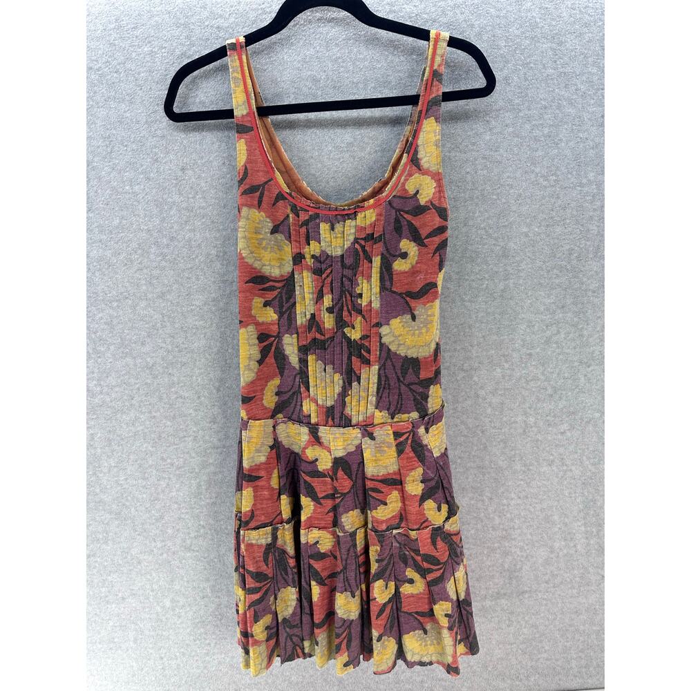 Free People Women's XS Wool Floral Tank Dress Lace Up BOHO Whimsy Pleated Corset